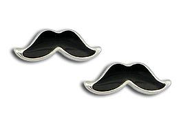 Brinco bigode mustache folheado a prata resinado preto