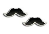 Brinco bigode mustache folheado a prata resinado preto