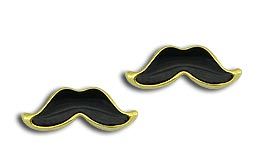 Brinco bigode mustache folheado a ouro 18k. resinado preto