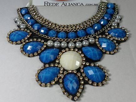 MAXI COLAR DE COURO E PEDRAS STRASS